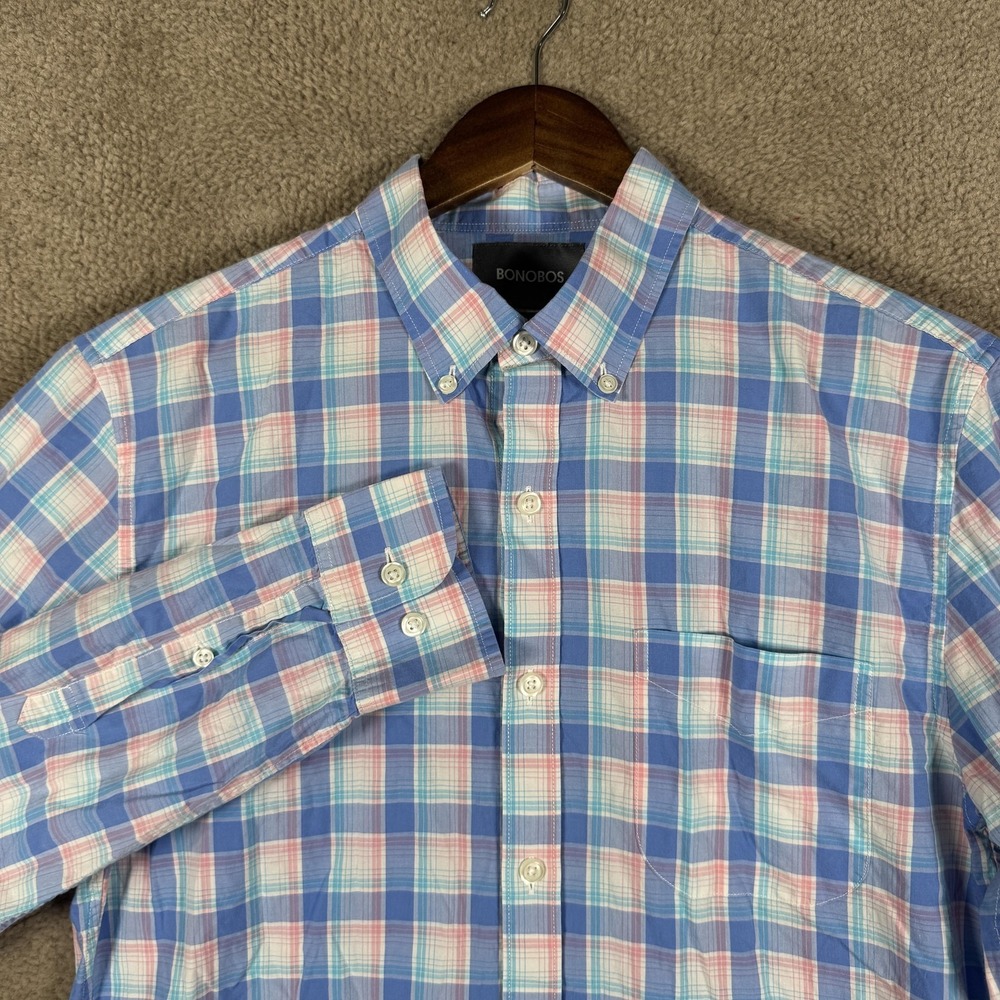 Bonobos Shirt Mens Medium Blue Plaid Slim Fit Long Sleeve Button Down Casual